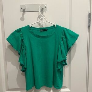 Zara Emerald Ruffle Sleeve Blouse